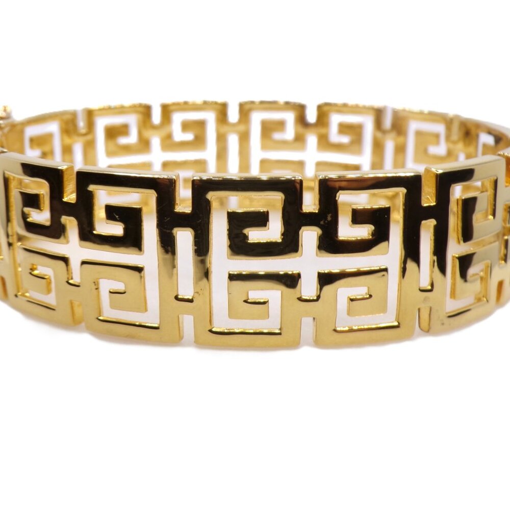 Technibond Substantial 925 Sterling Silver Gold Plated Greek Key Bangle Bracelet